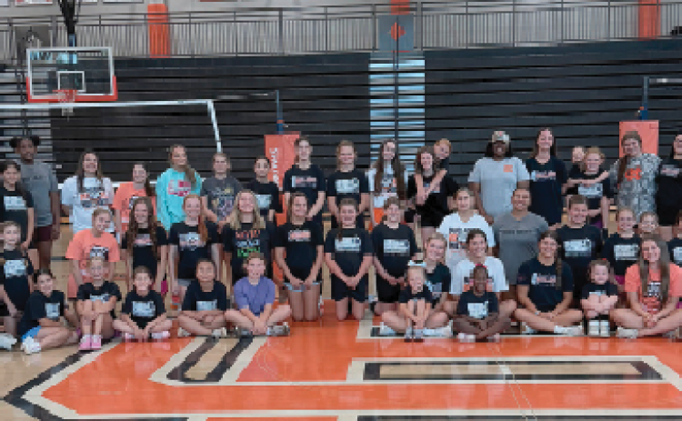 Close to 30 campers grew in the game of volleyball with the help of current and former Hart County players and coaches at the annual Youth Volleyball Camp July 9-10. Photo submitted by Hart County Volleyball. 