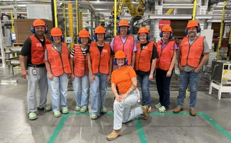 Local educators who attended the Hart County Industrial Building Authority's Educator Externship included Katy Stoner, Ben Weir, Amy Rowland, Meghan Mouchet, Kay Ankerich and Heather Mewborn. They are pictured at Nestlé Purina (above) and (below, top to bottom) Titan Steel Door, TI Automotive and Haering Precision USA.  Photos submitted by Terri Partain.