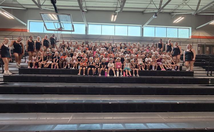 Over 100 campers were in attendance for the annual Future Bulldogs Camp that was put on by the Hart County High School cheer squad Aug.15.  Photo submitted by Hart County High School Cheer.