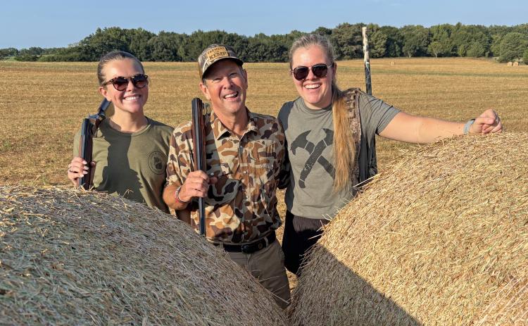 When the Sept. 5 sun came up in Smithonia, Georgia, Gov. Brian Kemp and two of his daughters were ready for opening day of 2026 dove season. The governor and his family are avid outdoors advocates. Joining him on the hunt were daughters, Amy Porter (left) and Lucy (right). Photo submitted by Dink NeSmith. 
