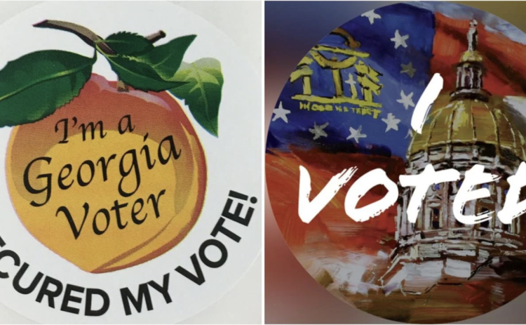 Some Georgians may receive a new "I Voted" sticker (right) when they leave their polling place. Photo contributed by Neighbor Newspapers via Capitol Beat News Service.