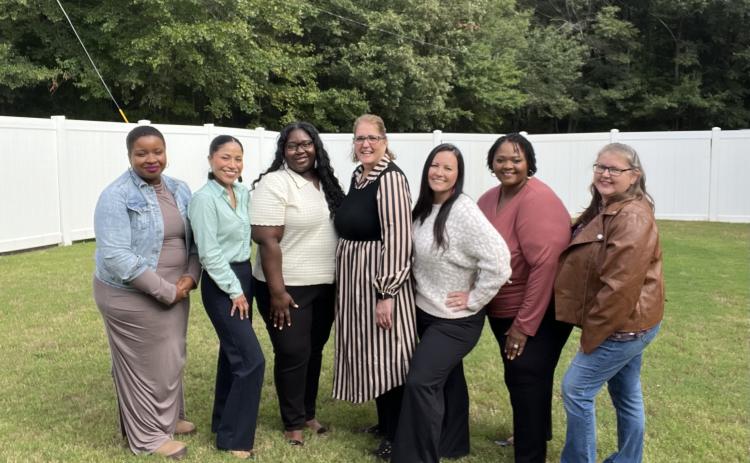 The team at the Northeast Georgia Council on Domestic Violence is raising awareness for Domestic Violence Awareness Month. Team members include (L-R) Executive Director Tasho Wesley, Outreach Manager Maria Luevano, Teen Advocate Tekara Rucker, Shelter Manager Michelle Knight, Director of Finance Jessica Lunsford Kratina, Director of Services DeeDee Thomas and Development and Communications Director Barbi Stowe. Photo submitted by Barbi Stowe. 