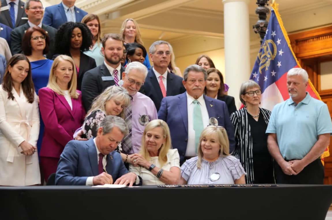 Gov. Brian Kemp signs HB 993 into law April 24 at the Georgia state Capitol. The bill was sponsored by Hartwell’s state Rep. Alan Powell. 