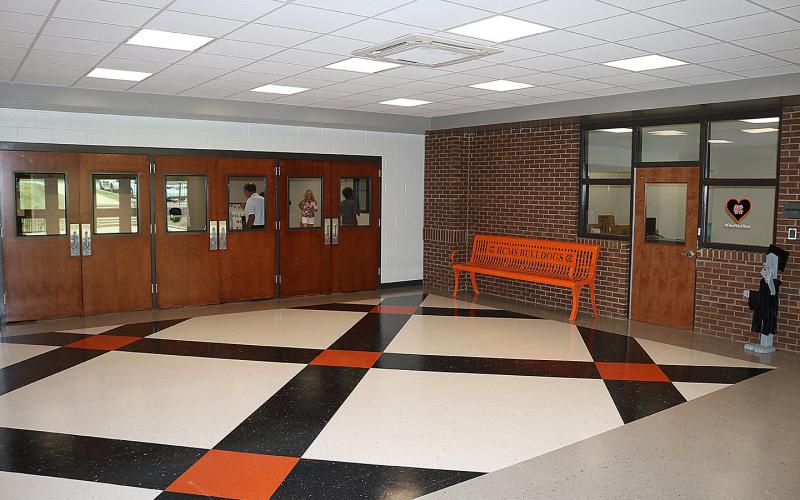 The middle school’s cafeteria received new flooring that is more aesthetically pleasing and easier to maintain. The ceiling also saw a remodel to effectively lower the noise level.