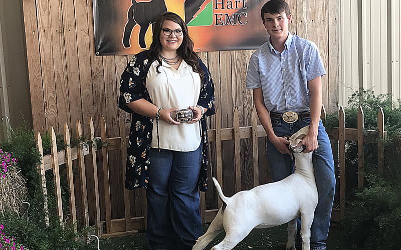 Photo submitted — Hart County’s Larson Craft poses for a photo with show judge Lori Edwards after winning overall grand champion doe.
