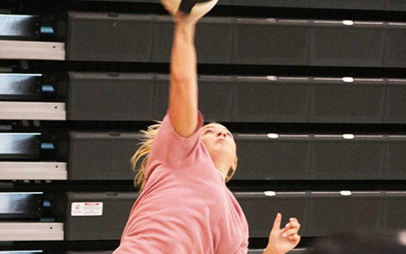 Calli Beebe serves during practice last week at Hart County High School. 