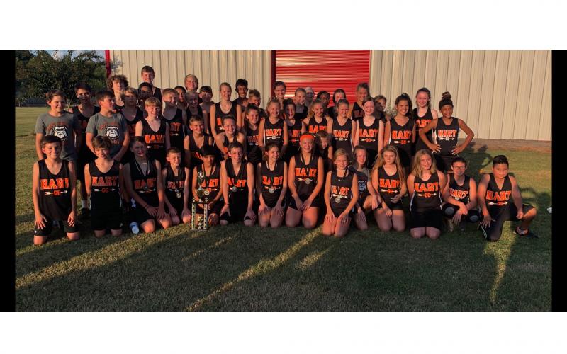 Photo submitted — The Hart County Middle School cross country team poses for a photo after winning the region for the seventh year in a row last week. 
