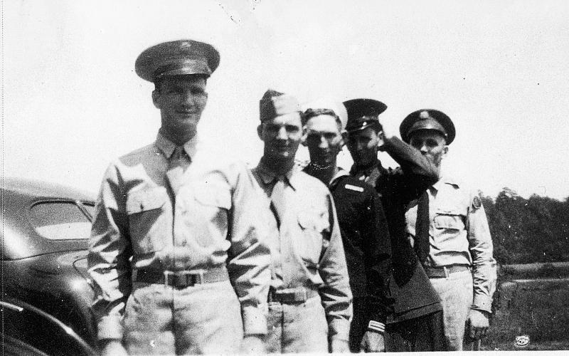 Photo from Franklin County Citizen Leader file — From left to right, John Smith, Bill Smith, Troy Smith, J.C. Smith and Lewis Smith pose for a photo while still in the service in the World War II era. 