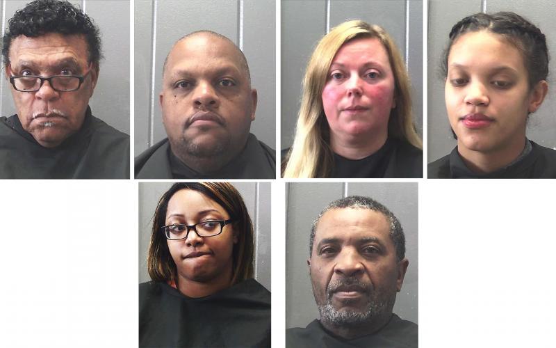 Booking photos from the Hart County Detention Center — From left to right, top row, R.C. Oglesby, Steven Oglesby, Amy Oglesby, Dasia Oglesby. Bottom row, Nelson Blackwell and Monique Oglesby.