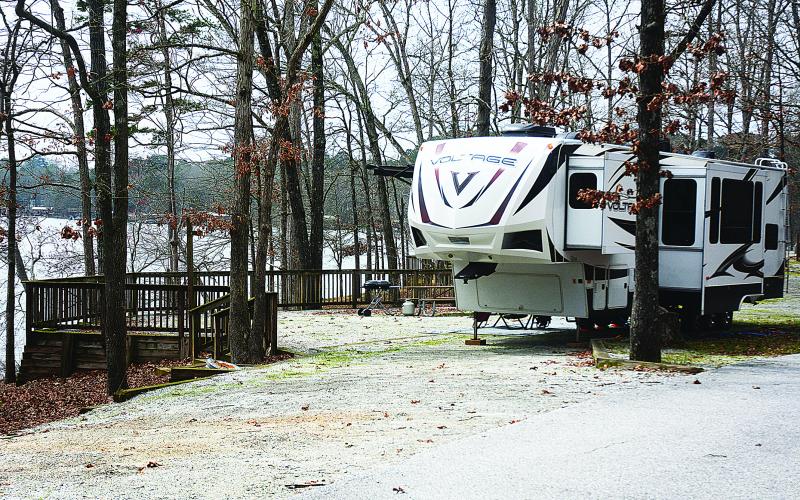 Sunshot from file — A fifth-wheel camper is parked at a campsite at Hartwell Lakeside earlier this spring. 