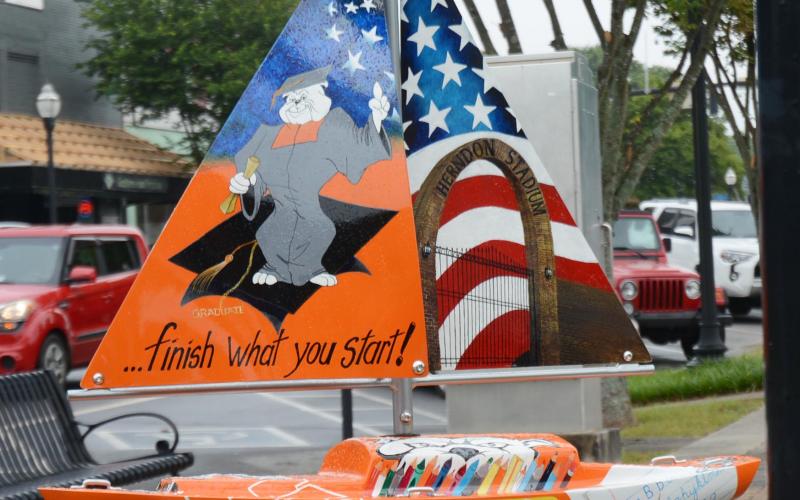 The education-themed sailboat is shown in downtown Hartwell. 