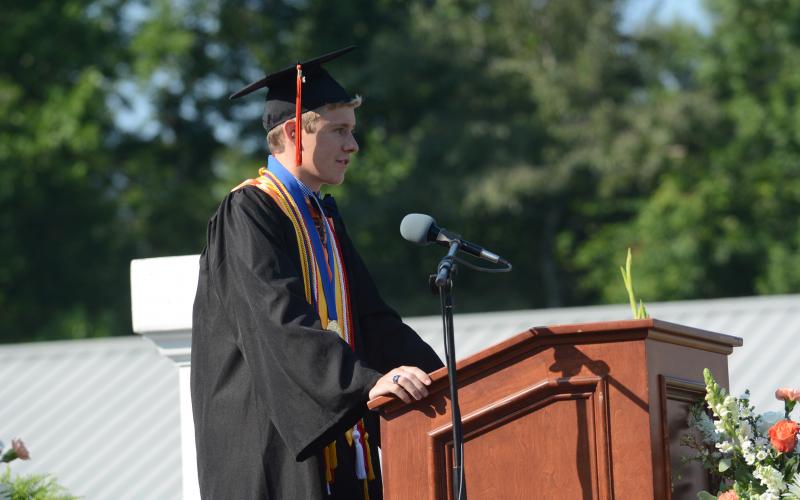 Hart County High School Valedictorian Samuel Garringer speaks during Saturday’s graduation ceremony at Hart County High School. 