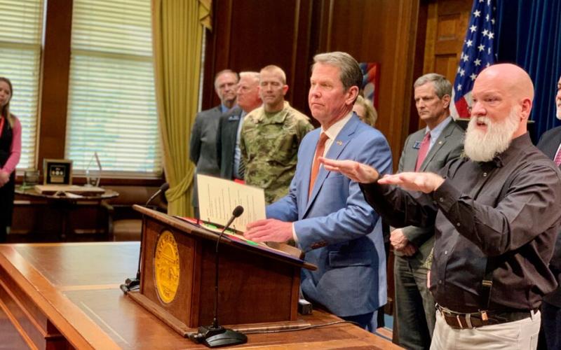 Gov. Brian Kemp gives an update on coronavirus in Georgia on March 9, 2020. (Photo by Beau Evans)