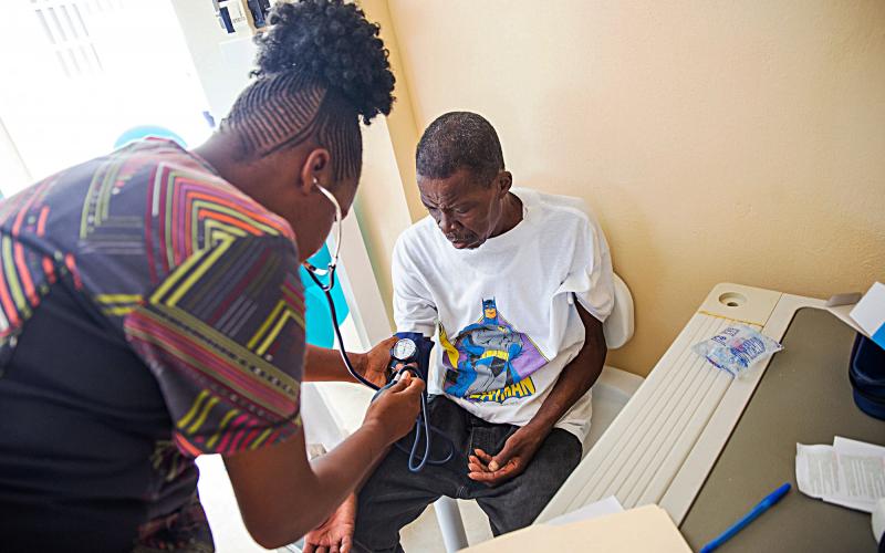 Photo submitted A nurse at Valley of Hope Hospital in Gallett Chambon, Haiti, checks the blood pressure of a patient.