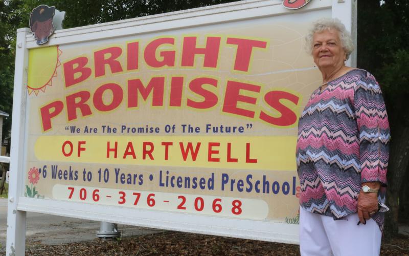 Grayson Williams/The Hartwell Sun - Nina Smith, who is retired after more than 35 years with Bright Promises, poses for a photo recently in front of the child care center.