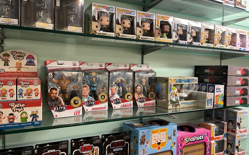 A small look at some of the inventory at Lake Hartwell Collectibles, including Funko Pops and other novelty collectibles.
