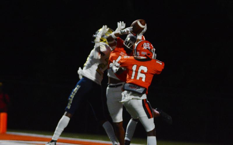 Jashon Gaines (5) gets the interception over the Apalachee receiver. 