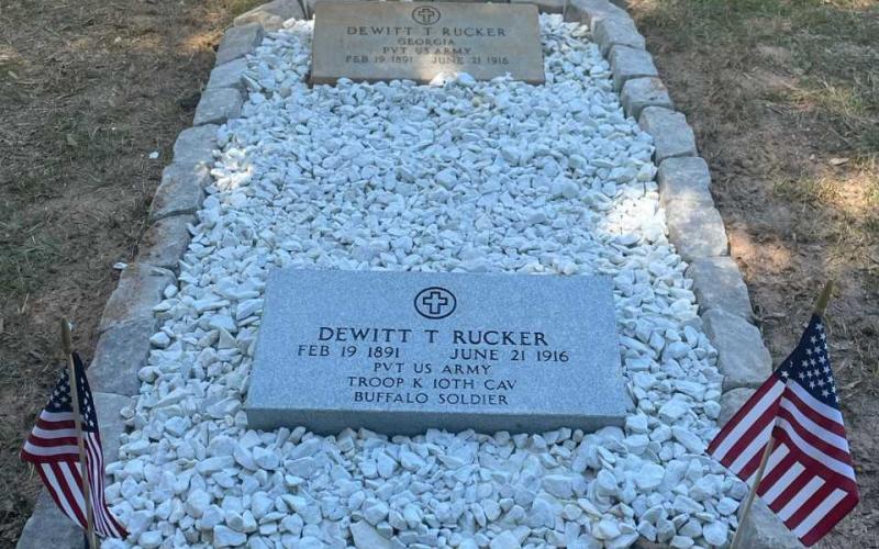 The old (top) and new (bottom) grave marker for Buffalo Soldier Dewitt Rucker. Rucker is set to receive a new headstone commemorating his sacrIfice on Nov. 12. 