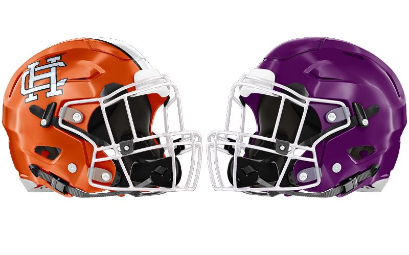 Hart helmet (left), Monroe Area helmet (right).