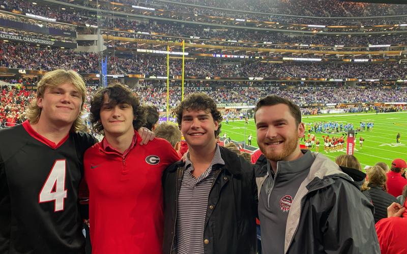 There were several Hartwell residents in attendance Monday for Georgia’s 65-7 thrashing of TCU in the National Championship Game held at Los Angeles’ SoFi Stadium. Pictured above are brothers (L-R) Kip Phillips, Troup Phillips, Crew Phillips and Spooner Phillips.
