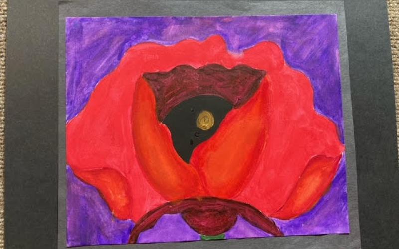The “Our Artful Youth” exhibit includes piece Susan Sanchez. Sanchez, an eighth grader in April Garner’s class, titled her acrylic piece “Remembrance Poppy.”