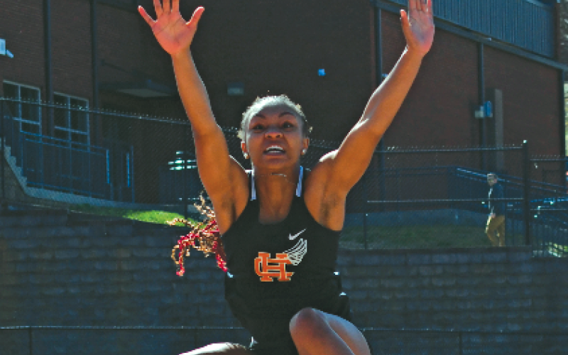 Pictured is senior Valasha Carter as she placed second in the long jump. 