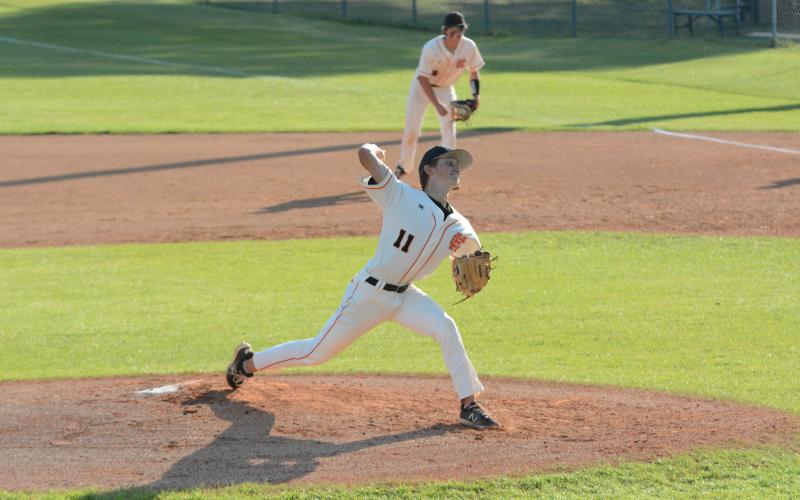 Pictured is senior pitcher Reese Maxwell as he pitched all seven innings and only allowing three runs.