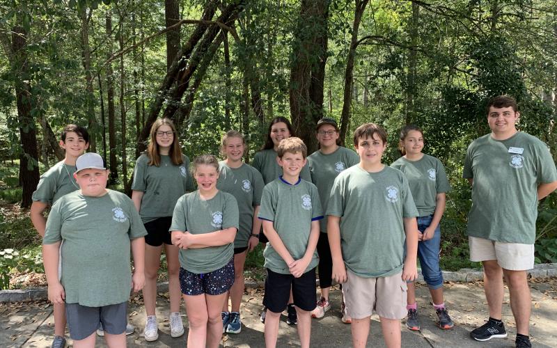 Hart County 4-H’ers pictured at Forestry Field Day include (front row, L-R) Easton Saylors, Morgan Johnson, Lincoln Daniel, Lukas Smith and coach Jacob Smith; (back row, L-R)  Phoebe Cain York, Alexandria LeBar, Paige Wilson, Emma Shiflet, Grace Wilson and Ashleigh Jones. 