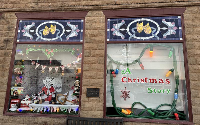 The HCCT gets its windows decorated for the upcoming production of A Christmas Story premiering Dec. 8 
