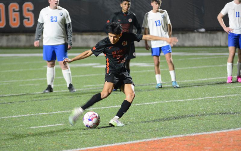 Pictured is senior forward Luis Genchi as he scored seven goals and Mantooth scored one goal in the 8-0 home win over the Indians of Towns County on Feb. 27. 