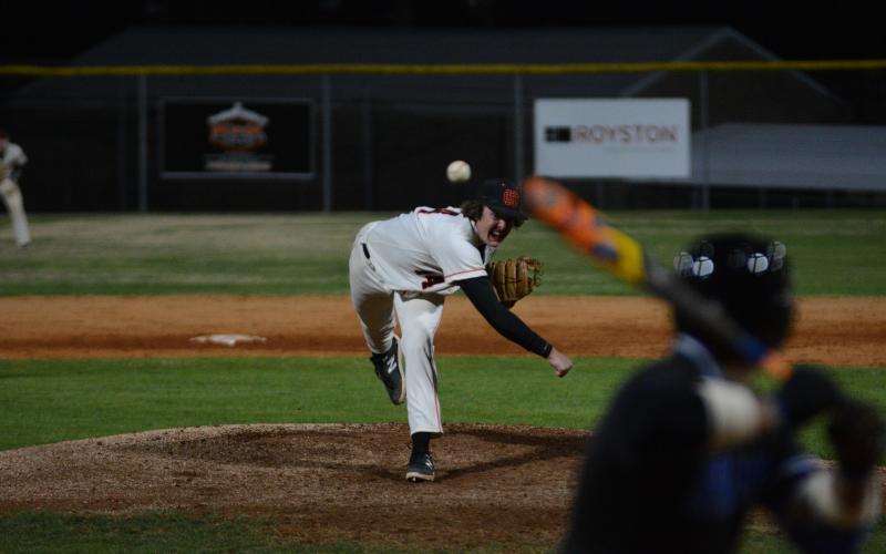 Senior pitcher Brent Franklin tossed five innings allowing one hit, three runs, one earned run, seven walks, struck out five, and picked up his first win of the season on the bump for the Dogs in the 7-3 win over the Banks County.