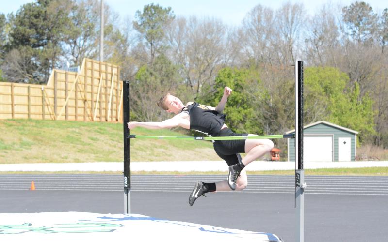 Madison McLane competing in the high jump at the Franklin County home meet in 2023.