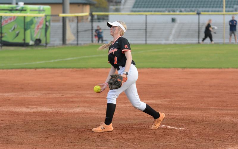 Freshman pitcher Ava Buffington pitched 11 innings in the losses to Elbert County and Franklin County March 27.