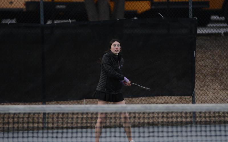Seniors Lila Brearton (pictured) and Kendall Cason end their career with the Racket Dogs after a 3-0 loss in the region tournament at Oconee County on April 10.