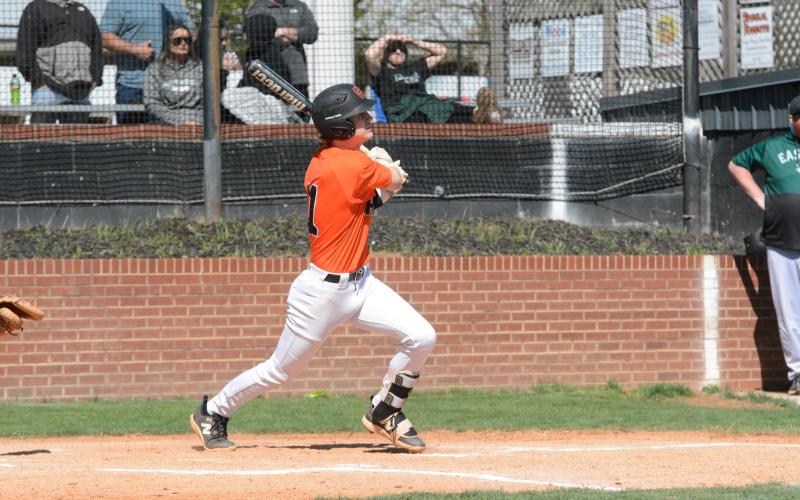 Junior infielder Riley Kesler collects a stand up double in the 3-2 loss to Eastside High School on April 3.