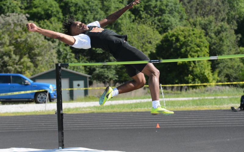 Senior Jashon Gaines placed second in the high jump and third in the long jump.