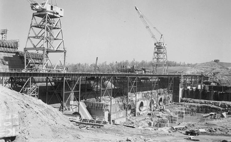 The Hartwell Dam as it was under construction in 1959.