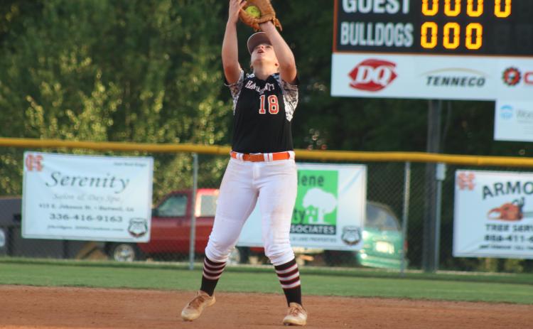 Sunshot by Grayson Williams — Hart County’s Abby Bennett catches an infield fly on Aug. 22 at home against Jefferson.