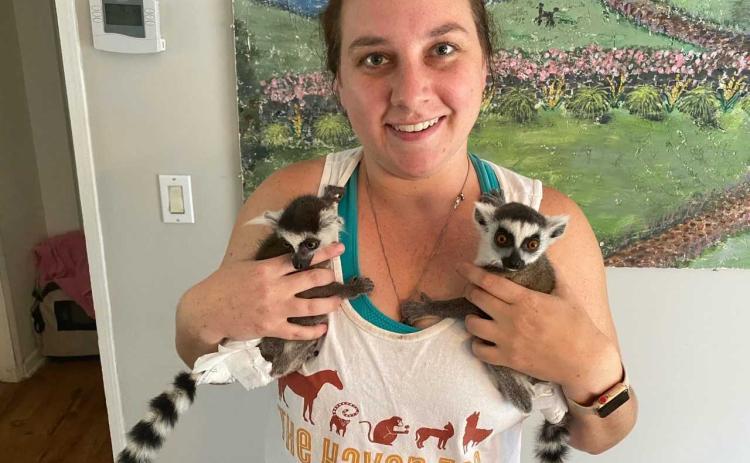 JohnieSue Thurman, founder of The Haven Zoo in Hart County near Lavonia, with the zoo’s two recently-rescued eight-month old lemurs. 