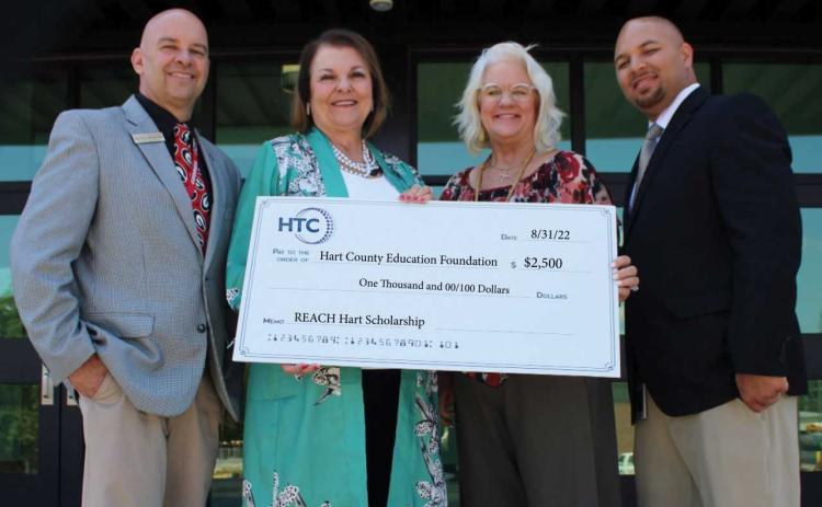 Pictured left to right top are Associate Superintendent Brooks Mewborn, Hart County Education Foundation Executive Director Bobbie Busha, Hart Telephone Company Executive Vice President Wyndee McKinnon, and Hart College and Career Academy CEO Steve Burton. 
