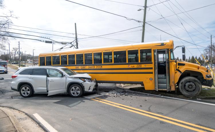 A Hart County Charter System school bus was involved in a motor vehicle collision Feb. 10 near the intersection of North Richardson Street and East Johnson Street. 