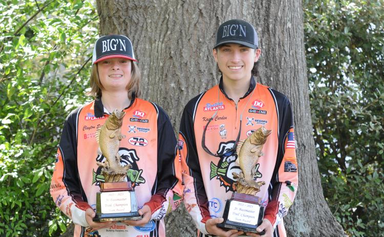 Pictured left to right is Clayton Segars and Kason Carden as they captured the Angler of the Year points championship for the 2022-2023 South Carolina Bass Nation middle school division.