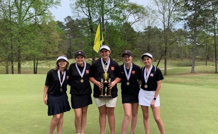 Pictured is the middle school girls team with their region runner-up trophy. Pictured from left to right is Ava Shiflet, Cara Cook, Emma Shiflet, Mary Beth White, and Catherine Jackson.
