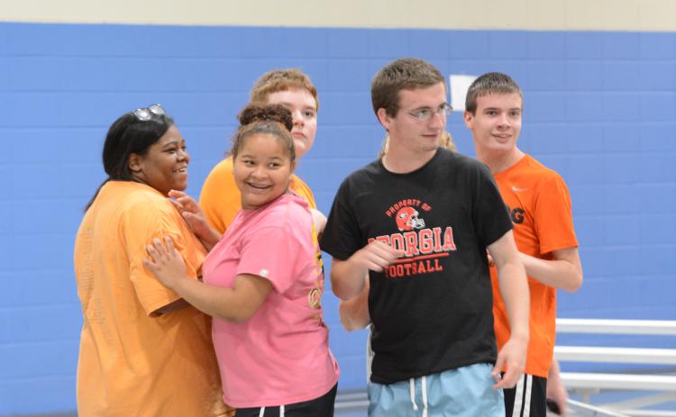 On Monday, June 5 the special education students from the Hart County Charter System started their summer fun with games at the Bell Family YMCA. Pictured from left to right is Makerria Roebuck, MyKenzie McCan, Phoenix Mullis, Justin Temples, and Kannon Heard.