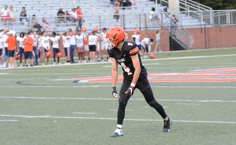 Junior wide receiver Pierce Mewborn lines up in the slot and awaits the snap during the 2023 spring game versus Habersham Central in Herndon Stadium on Friday, May 19. 