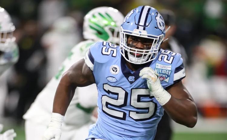 Former Hart County and current University of North Carolina defensive end, Kaimon Rucker’s name is on the watch list for the 2023 Wuerffel Trophy. (Photo by Jevone Moore/Icon Sportswire)