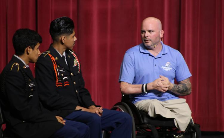 Army Corporal Kevin Brewington speaks to JROTC students at HCHS Nov. 10