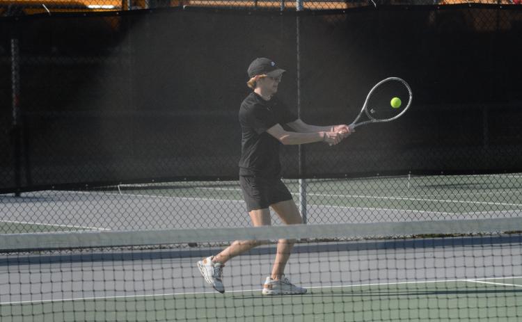 Junior Ayden Mercer captures back-to-back wins at No. 3 singles against Hebron Christian on March 7 and Oconee County on March 12.