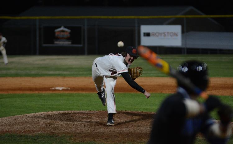 Senior pitcher Brent Franklin tossed five innings allowing one hit, three runs, one earned run, seven walks, struck out five, and picked up his first win of the season on the bump for the Dogs in the 7-3 win over the Banks County.
