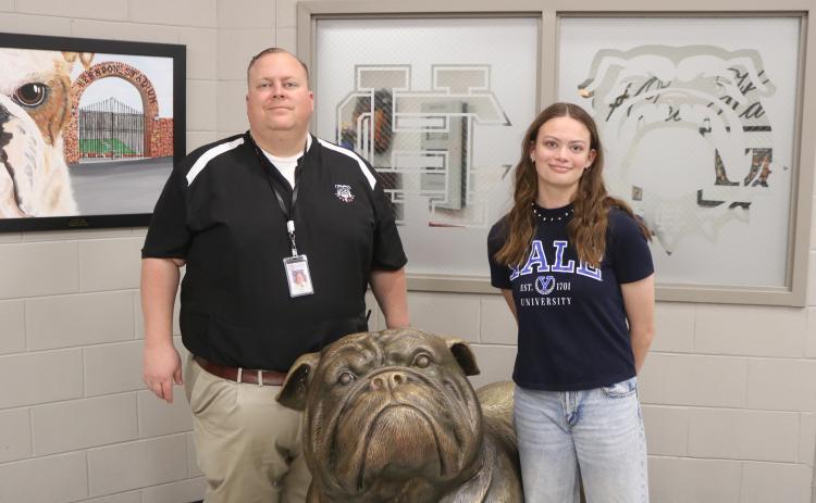 HCHS YGA winner: Pictured, right, is Hart County High School 11th-grade student Zoe Carter alongside Mr. Kevin Gaines, principal. Zoe was one of two system-wide 2023-2024 Young Georgia Author contest winners who have been selected as Pioneer RESA Region winners for the contest and will be moving on to the state competition.